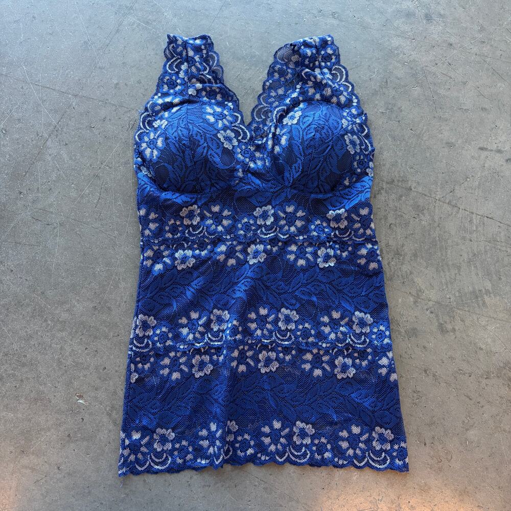 Vintage Y2k Blue Full Lace Tank Top Mini Lingerie Slip Dress Women's Small - Picture 1 of 4